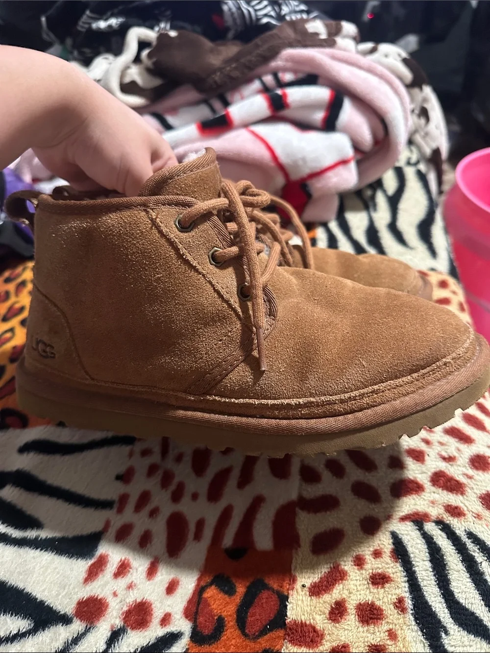 UGG Kids Chestnut Brown Suede Lace-Up Ankle Boots